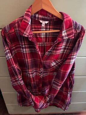 Sonoma Flannel Shirt XL Red Pink Button Down Oversized Cozy Casual Cabin Core